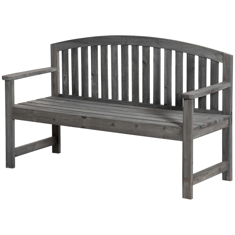 Outsunny Banco de Jardim de 3 Lugares Banco de Ripas de Madeira com Encosto Apoio para os Braços Terraço Varanda Exterior Carga 320kg 140x50x85cm Cinza