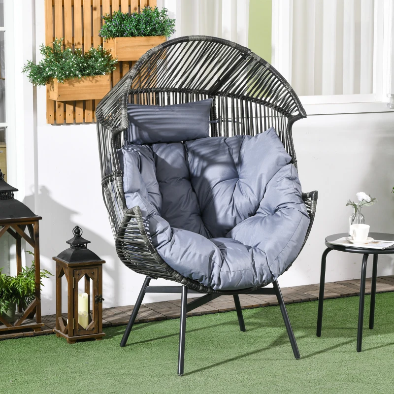 Outsunny Rattansessel Outdoor-Sessel Gartensessel, PE-Rattan, 89 cm x 75 cm x 143 cm, Grau+Schwarz