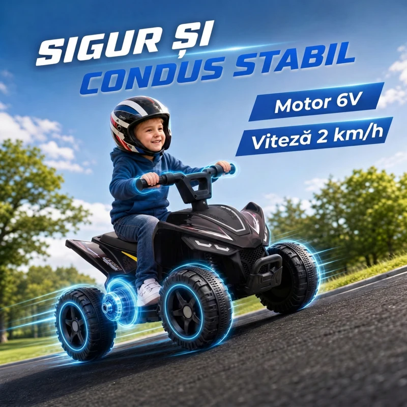 AIYAPLAY ATV Electric pentru Copii 18-48 Luni, 6V, 2 km/h, Sarcină 25 kg, Negru