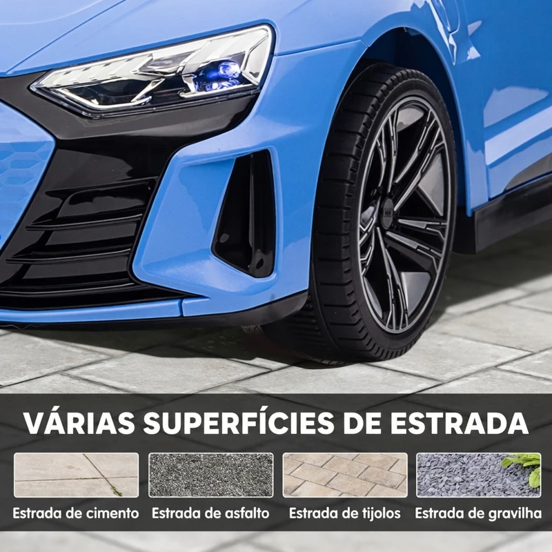 HOMCOM Carro Elétrico AUDI RS E-Tron GT 12V com 2 Motores Controlo Remoto Faróis LED Buzina Música USB 3-5km/h 103x58x41cm Azul