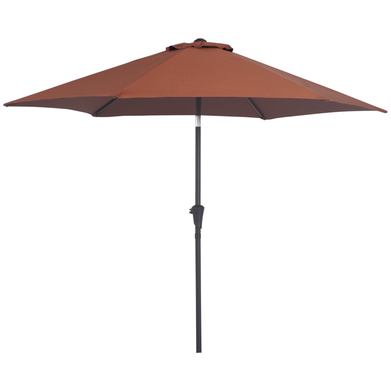 Outsunny Chapéu de Sol de Jardim Ø260x235cm de Alumínio Reclinável com Manivela e 6 Hastes para Terraço Exterior Varanda Café