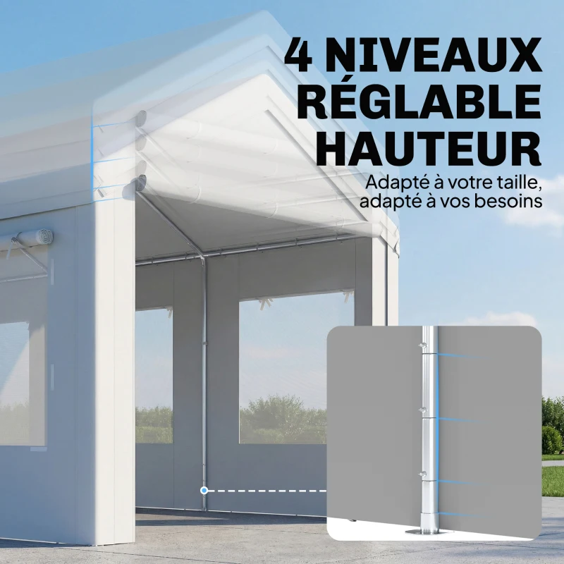 Outsunny Abri de Voiture Tente de Garage Protection UV30+ Hauteur Réglable 6 Fenêtres et Moustiquaire 3x6m Blanc