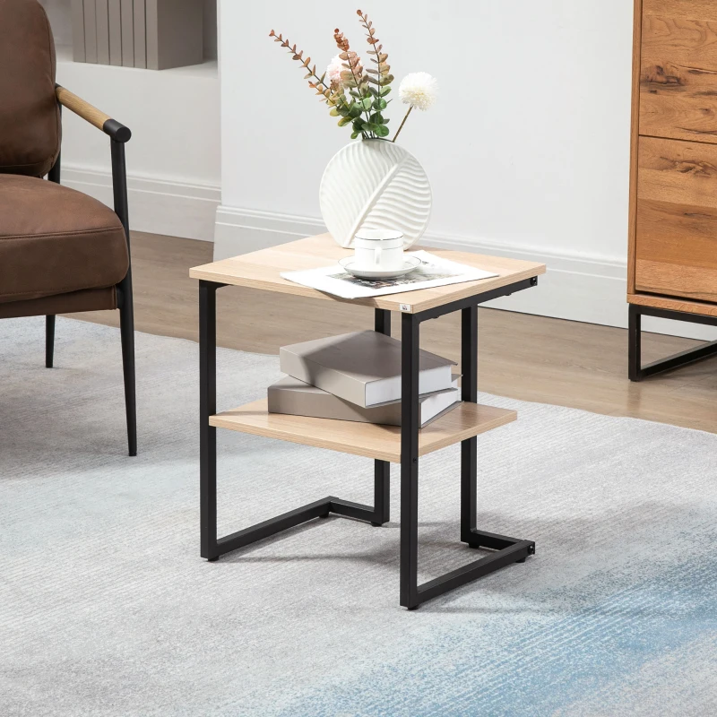 HOMCOM Mesa Auxiliar de 2 Níveis Mesa Auxiliar para Sala de Estar Dormitório Escritório Estilo Moderno 45x35x48cm Madeira e Preto