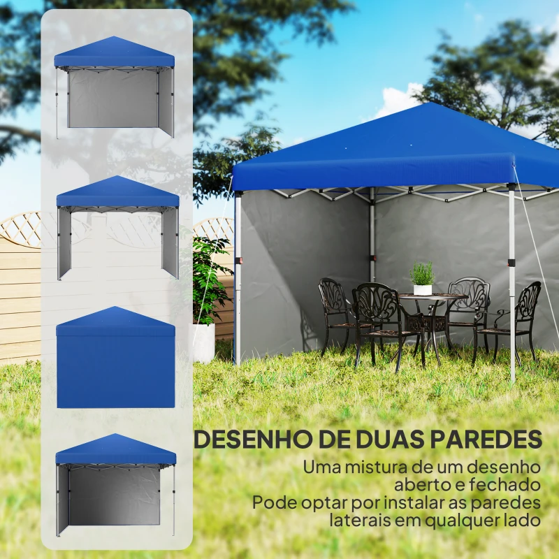 Outsunny Tenda Dobrável Pop-up 3x3 m com 2 Laterais Anti-UV Altura Ajustável Sacos de Areia e Saco de Transporte Azul