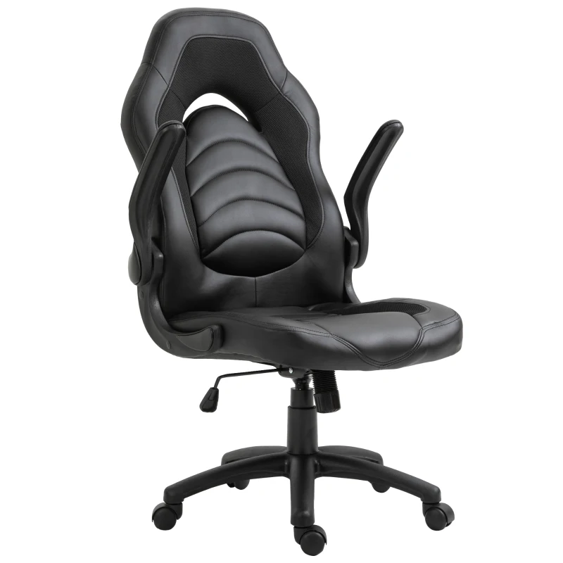 Vinsetto Gamingstuhl mit Wippfunktion höhenverstellbarer Bürostuhl ergonomischer Schreibtischstuhl Home-Office Schaumstoff Kunstleder Nylon Mesh Schwarz 64 x 68,5 x 117-127 cm