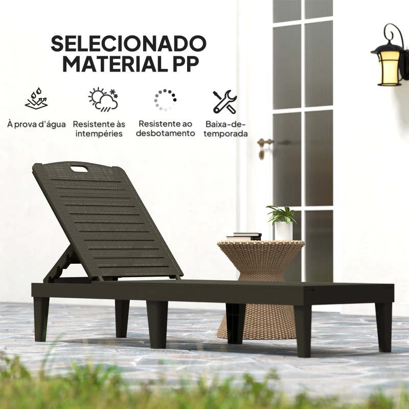 Outsunny Conjunto de 2 Espreguiçadeiras de Jardim Exterior Espreguiçadeiras Reclináveis de PP Encosto Ajustável Resistentes às Intempéries Preto
