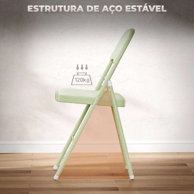 HOMCOM Conjunto de 4 Cadeiras Dobráveis Estofadas em Veludo com Estrutura em Aço e Encosto para Espaços Pequenos, Verde