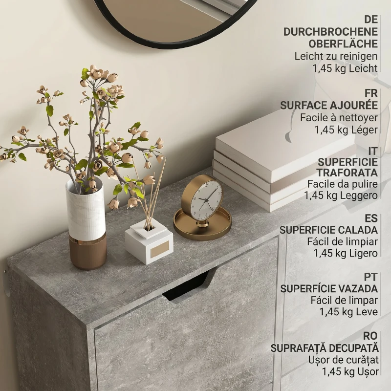 HOMCOM Dulap pentru încălțăminte cu 4 sertare rabatabile pe 2 niveluri pentru 16 perechi, din lemn, 95x26x95 cm, gri