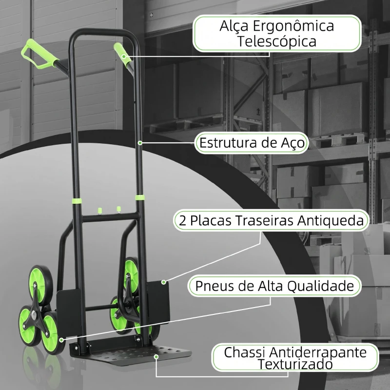 DURHAND Carrinho de Carga Dobrável para Escadas com 6 Rodas, 120 kg, Portátil, Verde