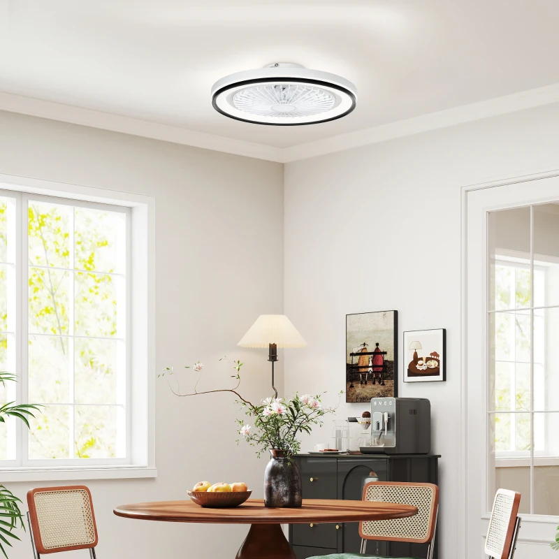 HOMCOM Ventoinha de Teto com Luz LED 48,5 W Motor DC Reversível Silenciosa com Controlo Remoto 6 Velocidades Temporizador  Ø48x13 cm Branco