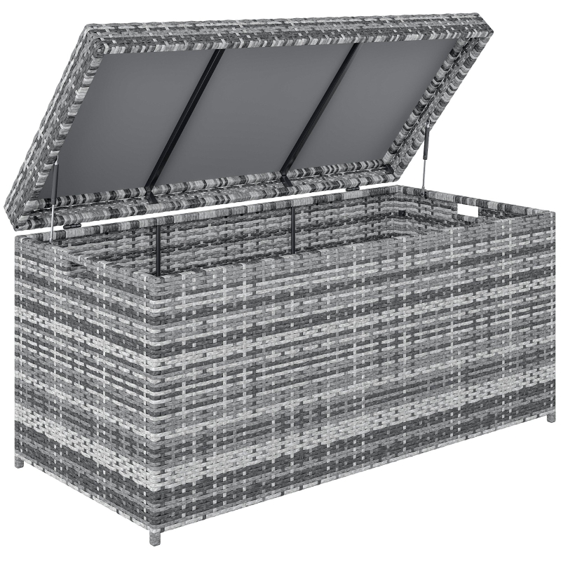 Outsunny Rattan Auflagenbox 380L wetterfest Kissenbox mit Deckel Stauraum UV-beständig 130 x 61 x 65 cm Dunkelgrau