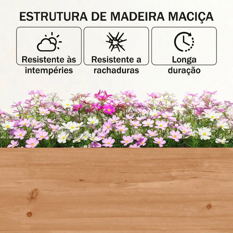 Outsunny Canteiro de Madeira de 4 Níveis Canteiro Elevado Exterior com Orifícios de Drenagem Tecido Não Tecido Castanho