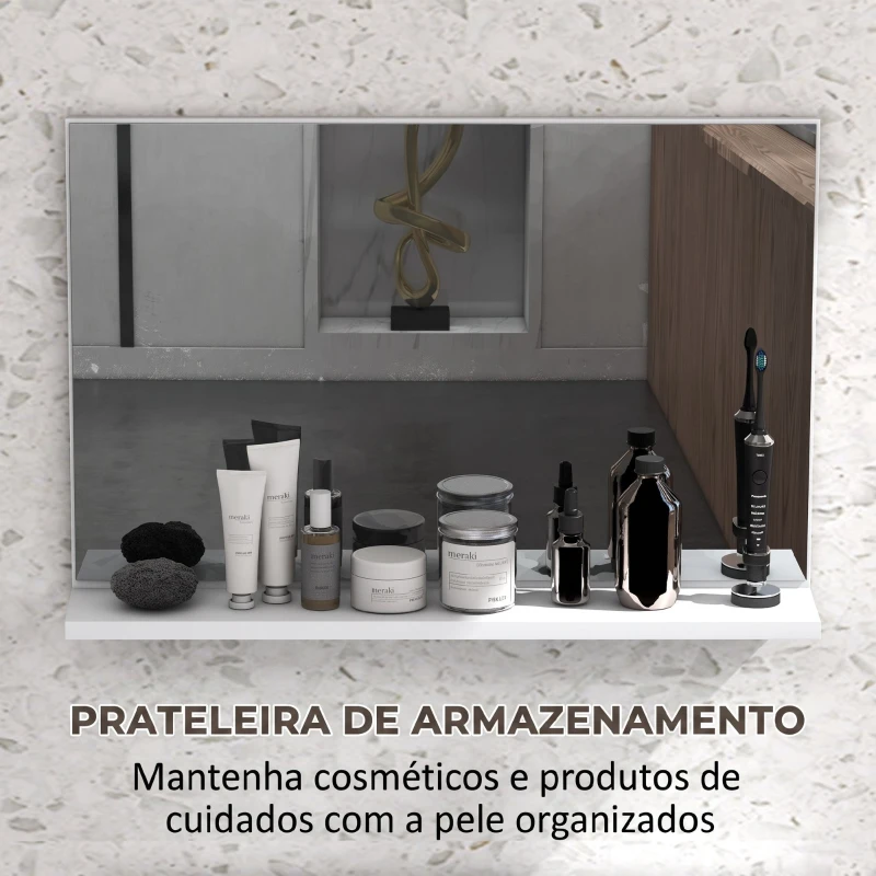 Kleankin Espelho de Casa de Banho de Parede com Prateleira Aberta Estilo Moderno para Hall e Corredor 60x12x40 cm Branco