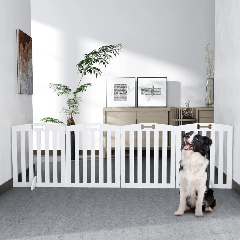 PawHut Barreira de Segurança para Cães Pequenos e Médios 207,5x30x61 cm Dobrável com Pés Amovíveis para Escada Corredor Branco