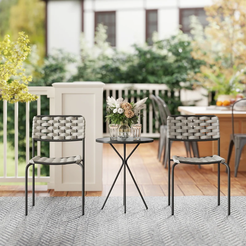 Outsunny Polyrattan Gartenmöbel Set, Outdoor Lounge Balkonmöbel für 2 Personen, 3-teilig 2 Stühle, Tisch Grau