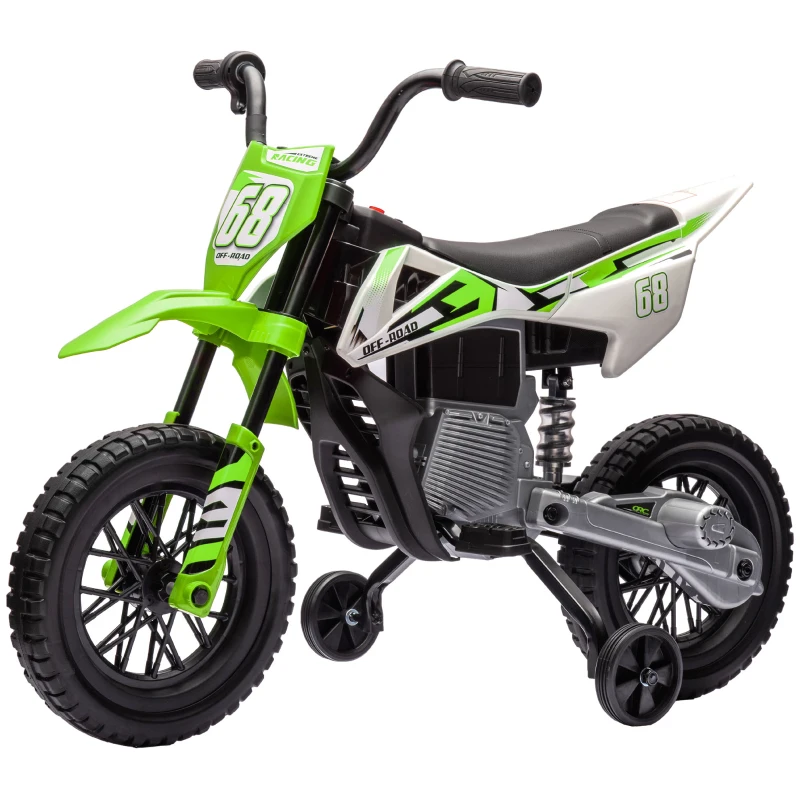 AIYAPLAY Motocicletă electrică pentru copii cu roți ajutătoare, din PP și metal, 109.5x60x72.5 cm, verde