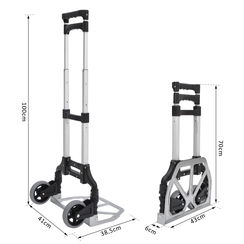 HOMCOM Chariot diable pliable leger telescopique charge 70kg en aluminium argent-noir