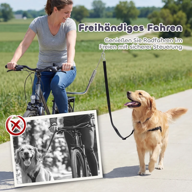 PawHut Fahrradleine für Hunde mit Stoßdämpfern verstellbar Gurt abnehmbar Schnellverschluss für Training Joggen Silber+Schwarz