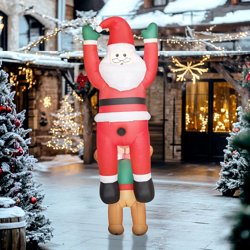 Outsunny Aufblasbare Weihnachtsdeko, Aufblasbarer Weihnachtsmann mit Hund mit LED-Lichtern, 68x82x214 cm, Rot