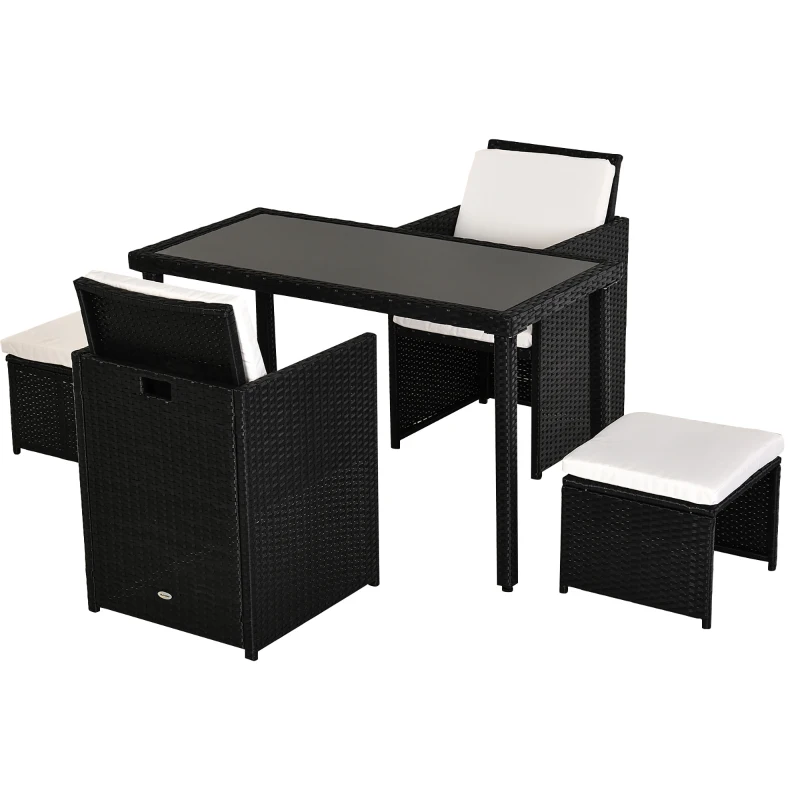 Outsunny Polyrattan Sitzgruppe Essgruppe Gartenset Garnitur 11 tlg. mit Kissen Schwarz