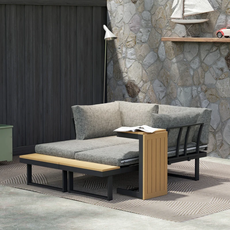 Outsunny Conjunto de Móveis de Jardim com Sofás de 2 Lugares, Mesa de Centro e Almofadas Espessas para Exterior, Cinza Claro