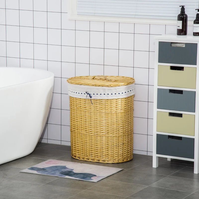 HOMCOM Wäschekorb aus Weide mit Deckel Wäschesammler mit Griff, herausnehmbarer Wäschesack, Laundry Baskets Wäschebox für Badezimmer Waschküche Schlafzimmer Natur