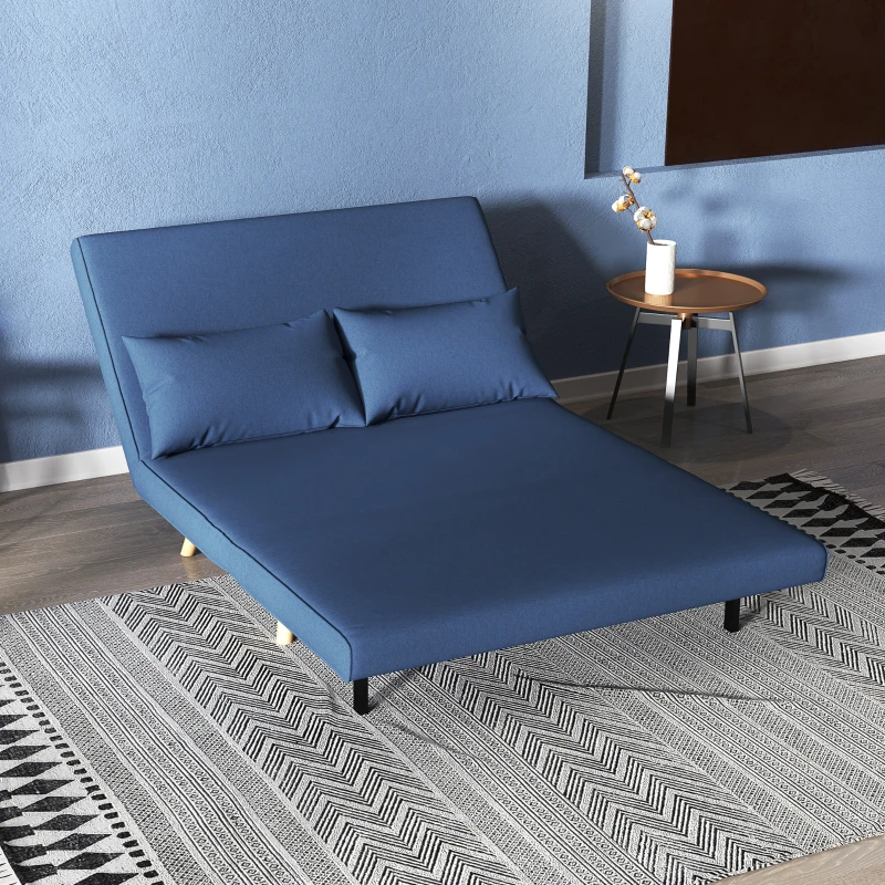 HOMCOM Sofá-Cama de 2 Lugares Estofado Tipo Linho com Encosto Ajustável em 5 Posições e 2 Almofadas 120x75x85 cm Azul Escuro