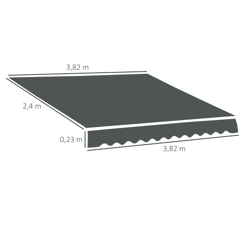 Outsunny Teto de Substituição para Toldo 382x240 cm Lona para Toldo com Dobras Proteção UV Impermeável para Pátio Cinzento
