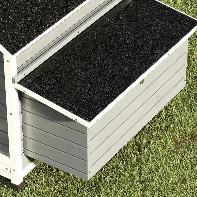 PawHut Galinheiro de Madeira para Exterior com 2 Ninhos, Bandeja Removível Poleiros Telhado Impermeável 150x100x96,5 cm Cinzento