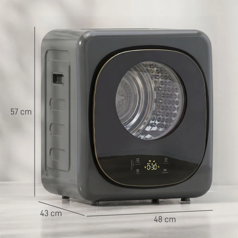 HOMCOM 4 kg Wäschetrockner, kompaktes Design, 5 Modi, Timer, Grau+Schwarz