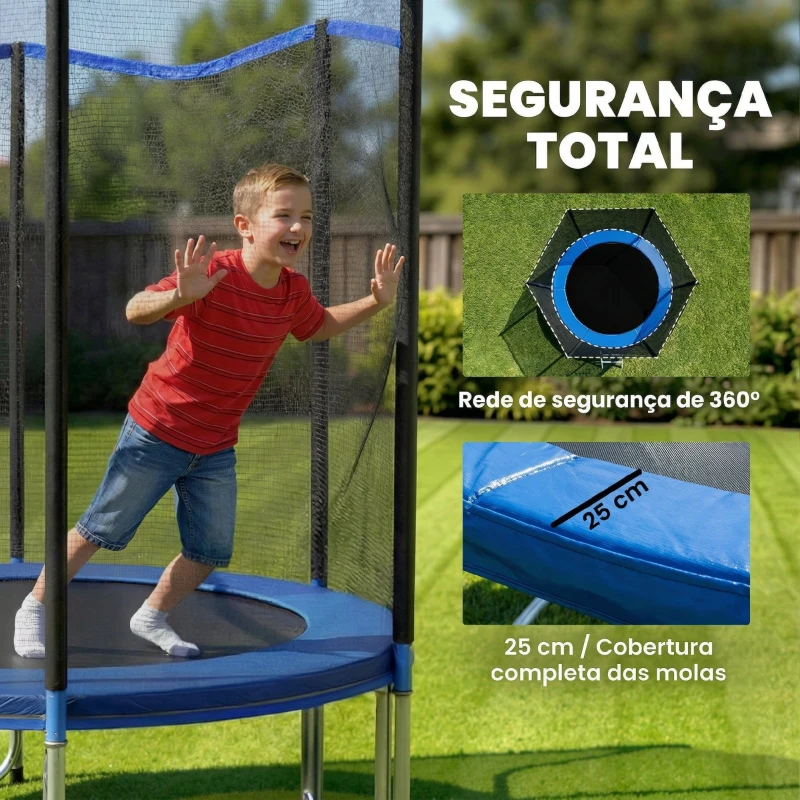 SPORTNOW Trampolim para Crianças Exterior Ø244 cm com Rede de Segurança Escada Acolchoamento de Molas Azul