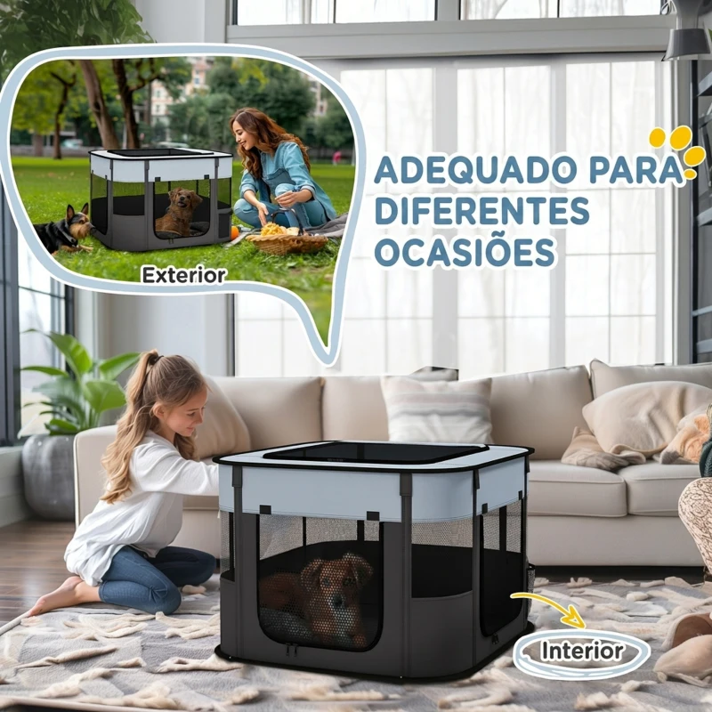 PawHut Parque Dobrável para Cães e Gatos, Recinto Portátil em Tecido Oxford para Cachorros, Coelhos e Porquinhos-da-Índia, 74x60x45 cm, Cinzento