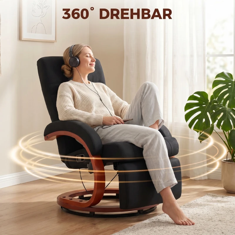 HOMCOM Relaxsessel mit Liegefunktion Fernsehsessel mit hoher Rückenlehne ergonomische Armlehne Fußstütze Holzbasis Leinenoptik