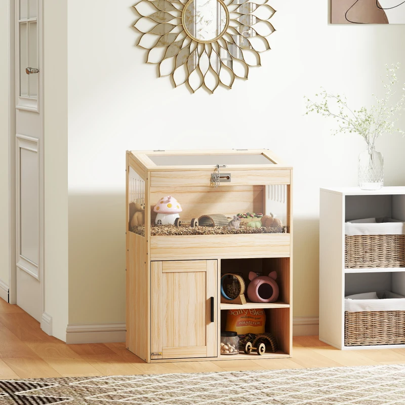 PawHut Gaiola para Hamsters com Espaço de Arrumação Casa para Hamsters com Painéis Acrílicos 60x40x82,5 cm Madeira