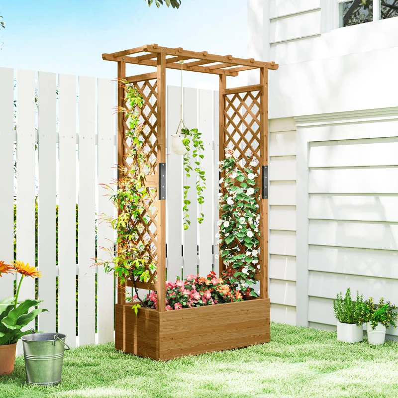 Outsunny Hochbeet mit Rankengitter und Dach, für Blumen, Obst, Gemüse, Kräuter, 110 x 44 x 181 cm, Holz, Orange