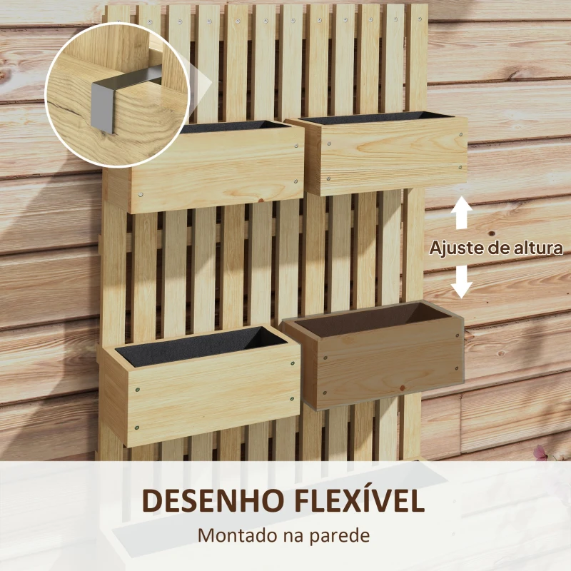 Outsunny Floreira de Parede em Madeira com Treliça e 5 Vasos Ajustáveis para Jardim Terraço Pátio 60x16x100 cm Madeira
