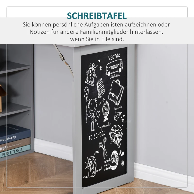 HOMCOM Schreibtisch Esstisch klappbar mit 6 Fächer Bücherregal mit 3 Regale Computertisch Bürotisch E1 Spanplatte Metallrahmen Dunkelgrau 98 x 51 x 153 cm