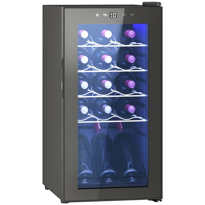 HOMCOM Frigider pentru Vin 15 Sticle, Capacitate 44L, cu Control Temperatură și Rafturi Reglabile, Negru