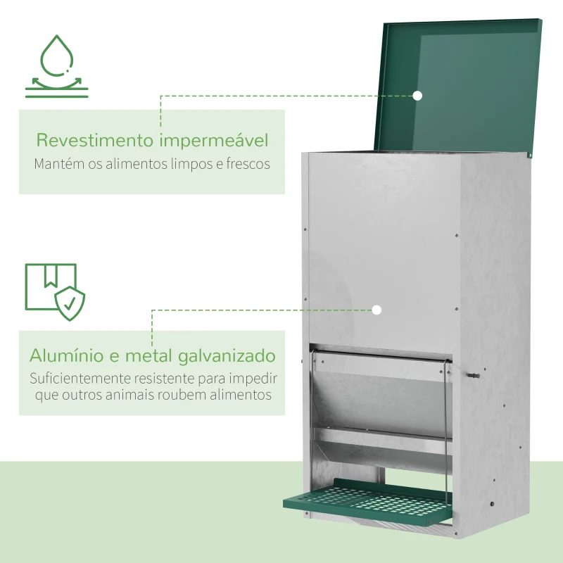 PawHut Comedouro para Aves de 24L de Capacidade Comedouro para Galinhas com Abertura Automática com Pedal 33,5x38,5x66cm Prata