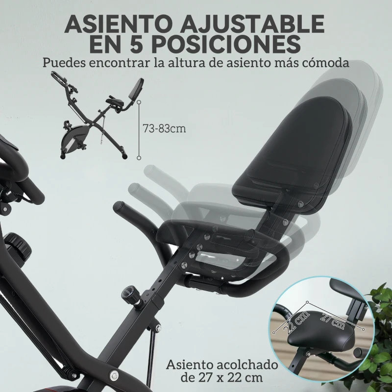 SPORTNOW Bicicleta Estática Plegable Silenciosa con Resistencia Magnética Monitor LCD y Bandas para Brazos 43x97x109 cm Negro