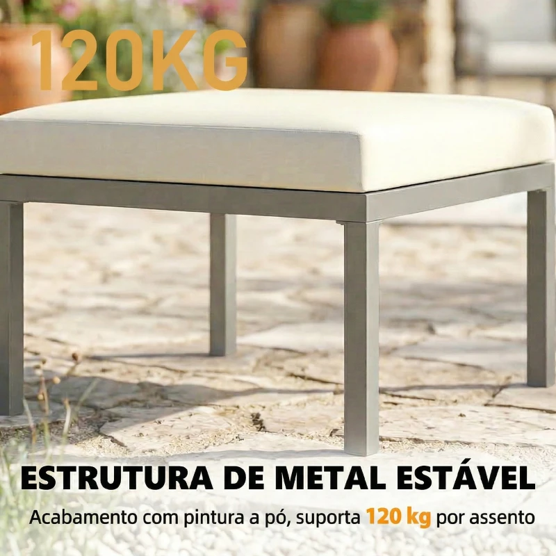 Outsunny Conjunto de Jardim de 3 Peças Sofá Exterior em L com Sofá de 3 Lugares Apoio para os Pés Mesa de Ripas e Almofadas de 10 cm Castanho e Bege