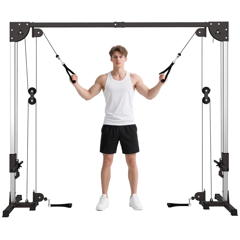 SPORTNOW Crossover-Fitnessgestell, Kabelzugsystem, für 1 oder 2 Personen, Stahl, Kunststoff, Schwarz(m-12)