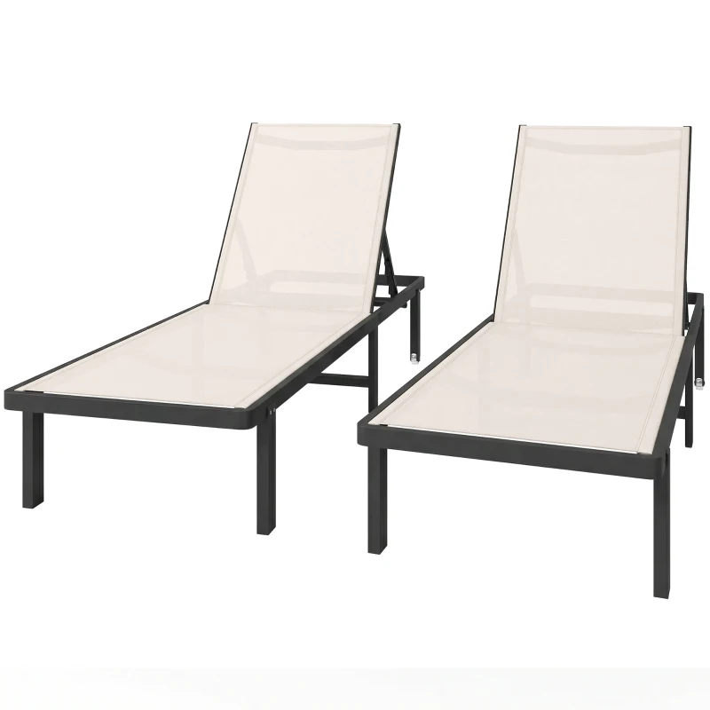 Outsunny Conjunto de 2 Espreguiçadeiras Reclináveis com Rodas Encosto Ajustável 4 Níveis Estrutura de Alumínio Tecido Textilene Bege