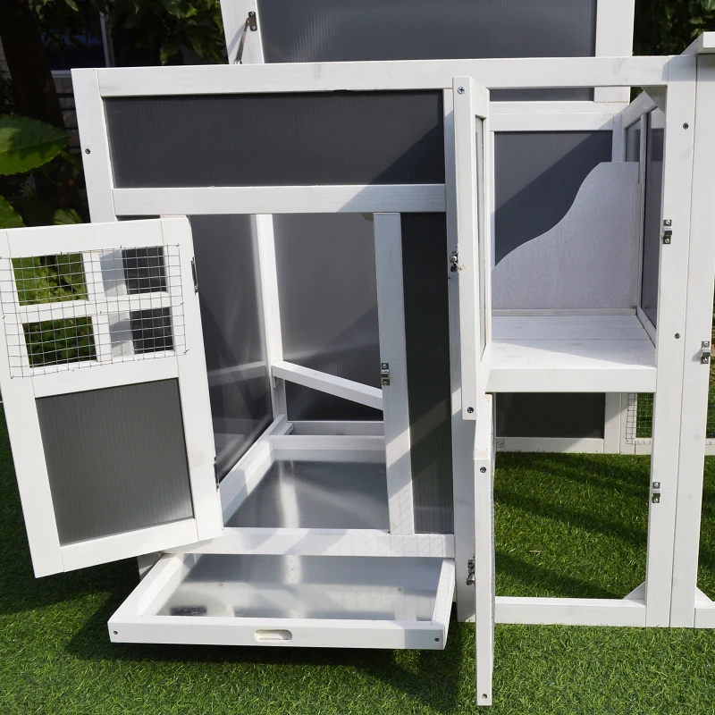 PawHut Poulailler multi-équipements niche toit ouvrant perchoir pondoir enclos tiroir à déjection 160L x 75l x 80H cm bois massif pin gris blanc