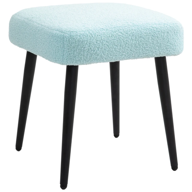 HOMCOM Hocker, Fußstütze, gepolsterter Sitz, Kaschmir-Optik, Stahlbeine, 42 x 42 x 44 cm, Hellblau