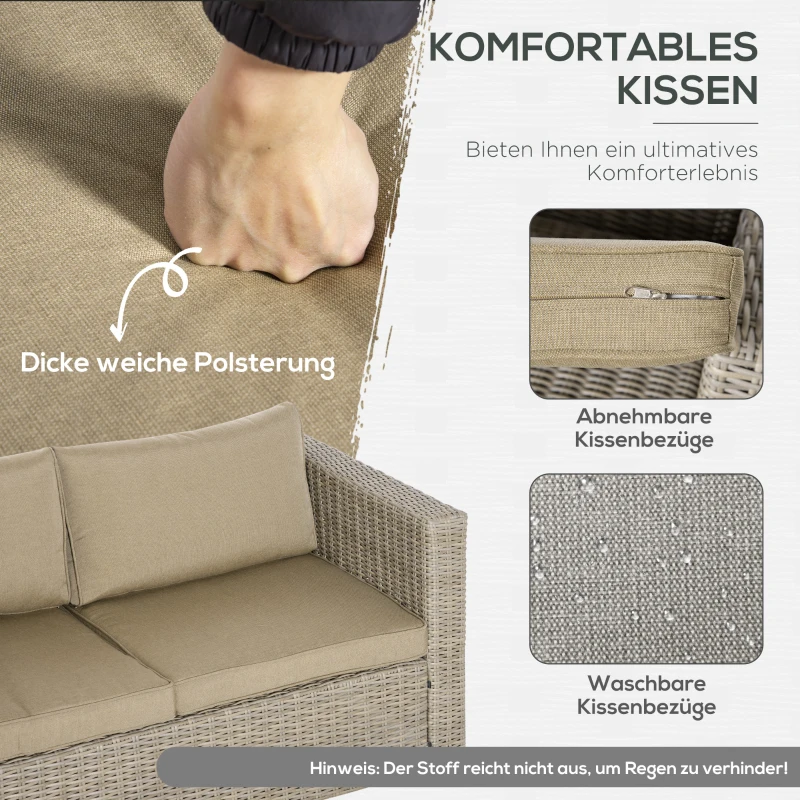 Outsunny Gartenmöbel-Set  Gartenlounge Gartensitzgruppe, inkl. Polster, 150cm x 75  cm x 65cm,  Khaki+Beige