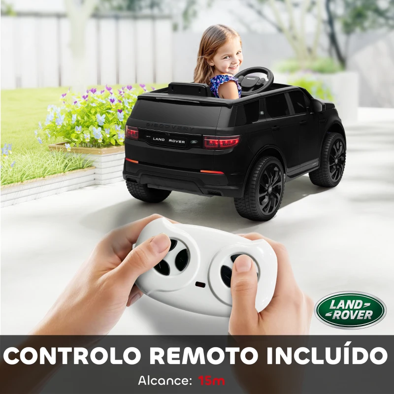 AIYAPLAY Carro Elétrico para Crianças com Licença Land Rover Discovery Sport Bateria 12V Faróis Buzina e Música 106x65,5x51 cm Preto