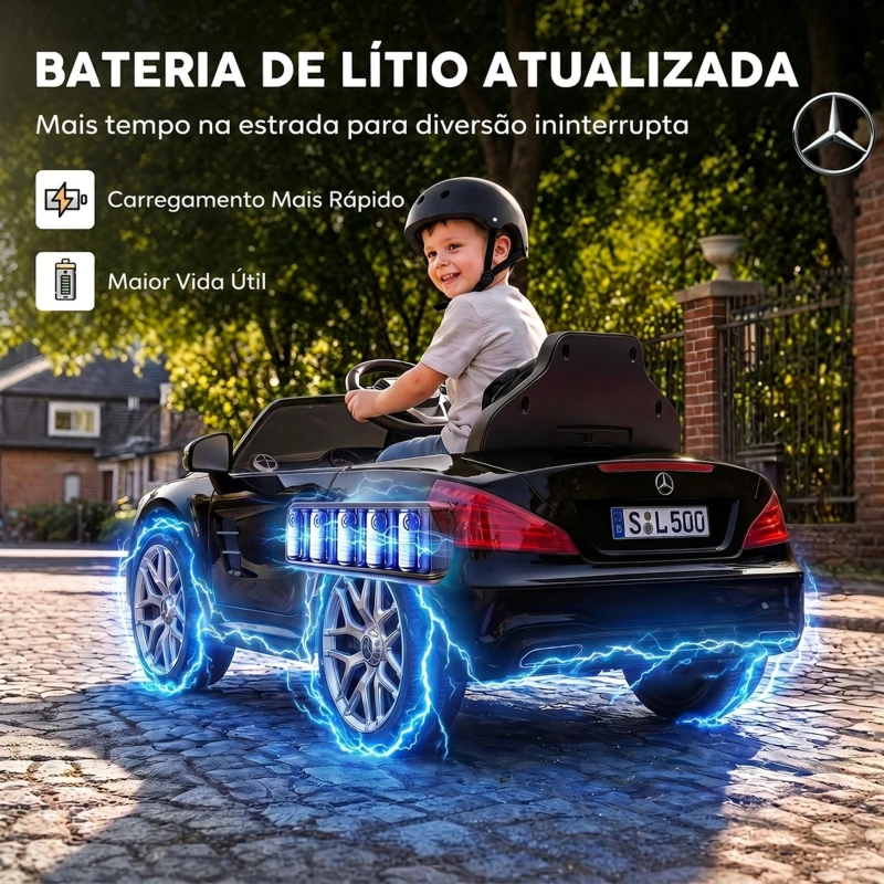 AIYAPLAY Carro Elétrico Infantil Mercedes-Benz SL500 12V com Comando à Distância 2,4 GHz, 2 Motores, Suspensão e Arranque Suave, Preto