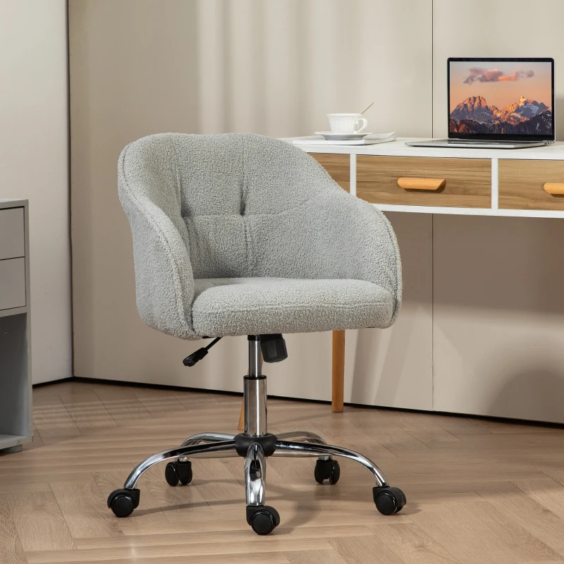 HOMCOM Homeoffice Stuhl, Ergonomisch Schreibtischstuhl mit Wippfunktion, Teddysamtoptik 56 x 61 x 86 cm Grau