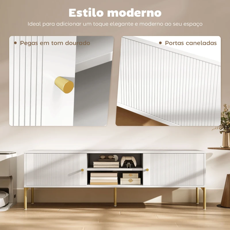 HOMCOM Móvel de TV Moderno com 2 Prateleiras Abertas Ajustáveis para Televisão 65 Polegadas 140x38x45,9 cm Branco